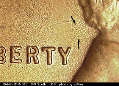 Die-stage C marker on 1944S•1MM•006 (1944 Repunched Mint Mark).