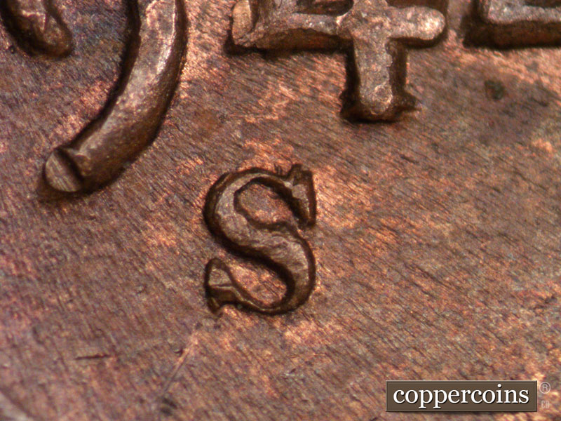 1944 Lincoln cent obverse, CopperCoins die 1944S•1MM•008.