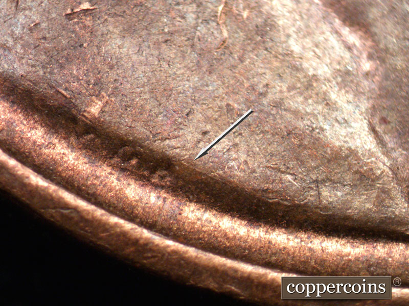 Die-stage B marker on 1944S•1MM•008 (1944 Repunched Mint Mark).