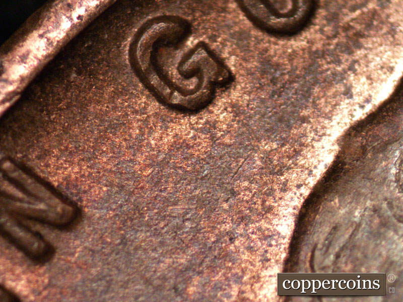 Die-stage B marker on 1944S•1MM•008 (1944 Repunched Mint Mark).