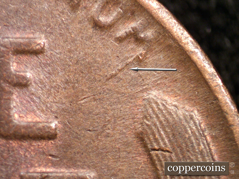 Die-stage B marker on 1944S•1MM•008 (1944 Repunched Mint Mark).