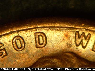Die-stage A marker on 1944S•1MM•009 (1944 Repunched Mint Mark).