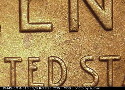 Die-stage B marker on 1944S•1MM•010 (1944 Repunched Mint Mark).