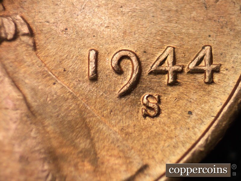 Die-stage B marker on 1944S•1MM•011 (1944 Repunched Mint Mark).