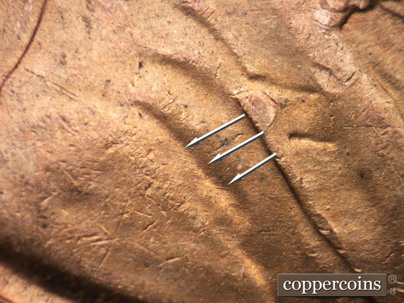 Die-stage B marker on 1944S•1MM•011 (1944 Repunched Mint Mark).