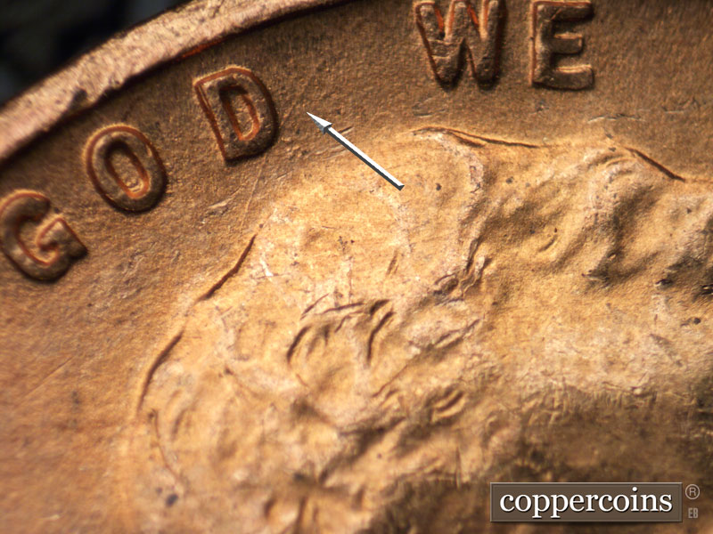 Die-stage B marker on 1944S•1MM•011 (1944 Repunched Mint Mark).