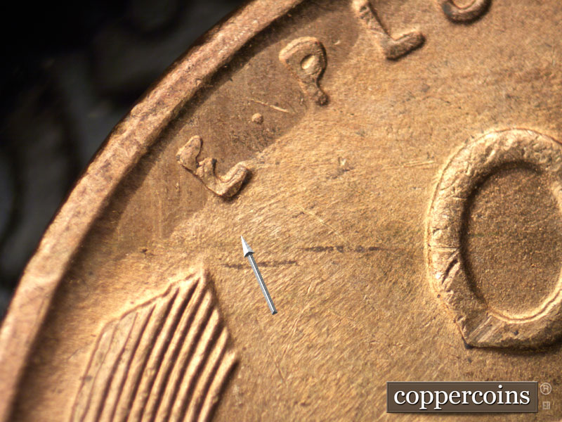 Die-stage B marker on 1944S•1MM•011 (1944 Repunched Mint Mark).