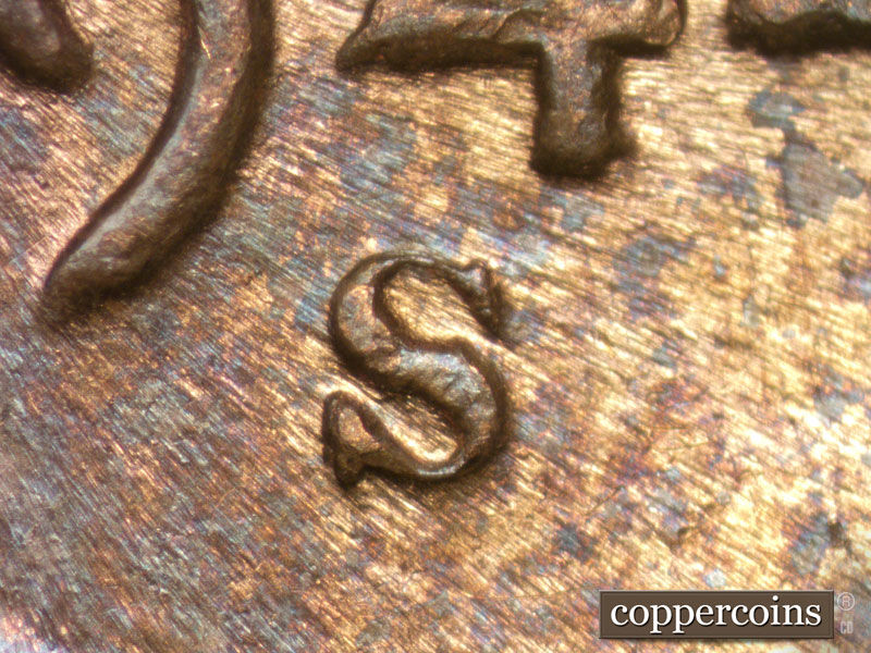 1944 Lincoln cent obverse, CopperCoins die 1944S•1MM•012.