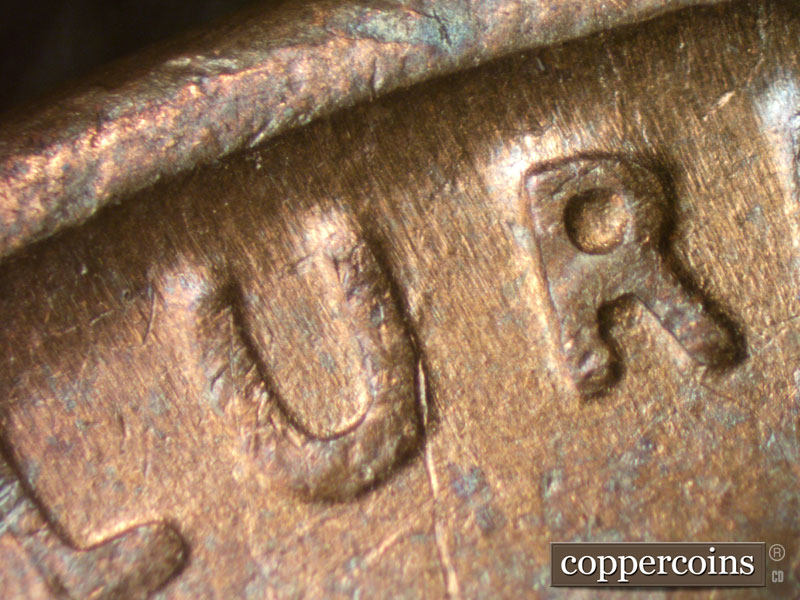 Die-stage B marker on 1944S•1MM•012 (1944 Repunched Mint Mark).