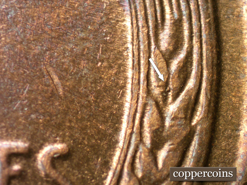 Die-stage B marker on 1944S•1MM•012 (1944 Repunched Mint Mark).