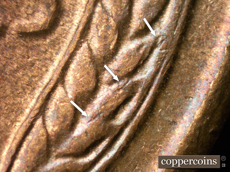 Die-stage B marker on 1944S•1MM•012 (1944 Repunched Mint Mark).