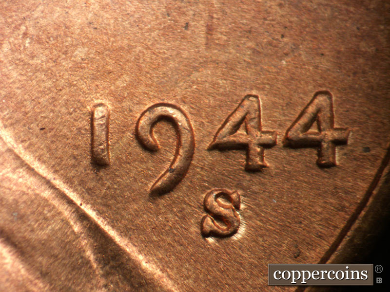 Die-stage B marker on 1944S•1MM•013 (1944 Repunched Mint Mark).