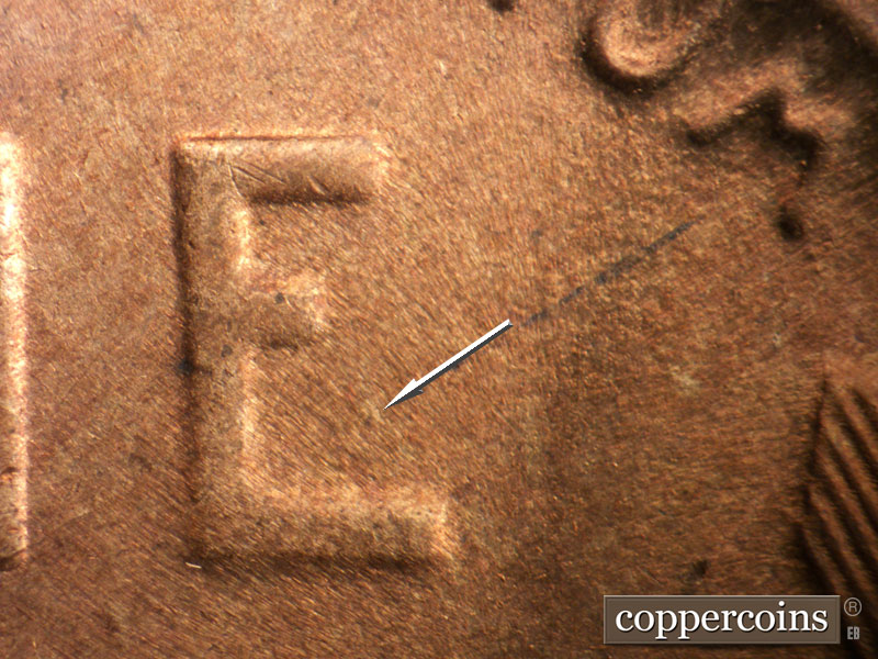 Die-stage B marker on 1944S•1MM•013 (1944 Repunched Mint Mark).