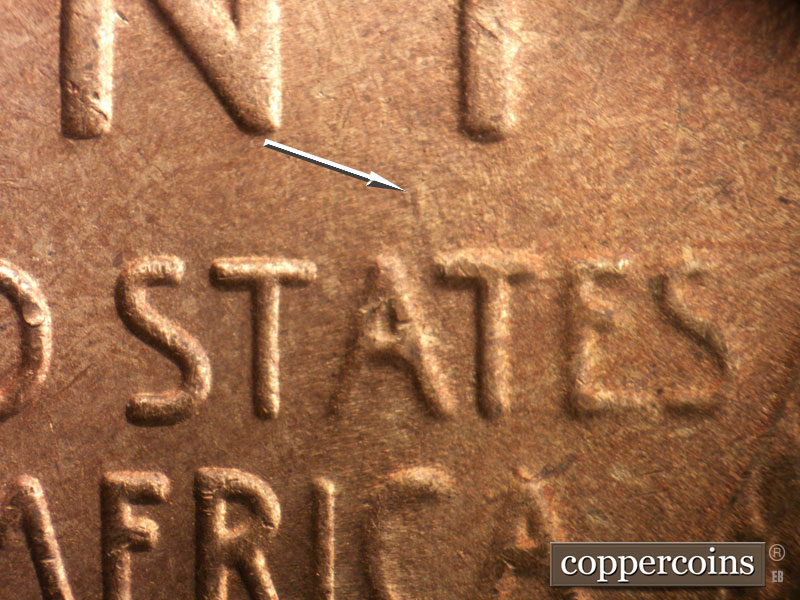 Die-stage B marker on 1944S•1MM•013 (1944 Repunched Mint Mark).