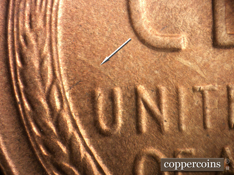 Die-stage B marker on 1944S•1MM•013 (1944 Repunched Mint Mark).