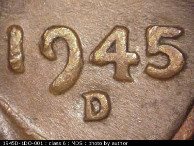 1945 Lincoln cent obverse, CopperCoins die 1945D•1DO•001.