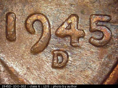 Die-stage C marker on 1945D•1DO•002 (1945 Doubled Die Obverse).