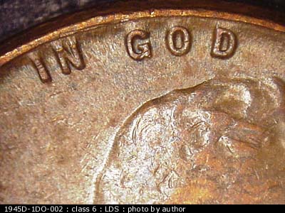 Die-stage C marker on 1945D•1DO•002 (1945 Doubled Die Obverse).