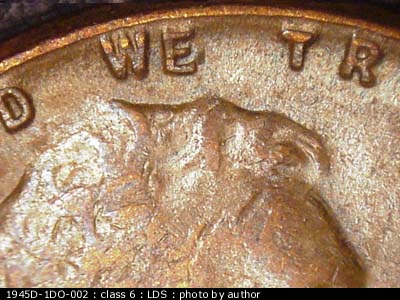 Die-stage C marker on 1945D•1DO•002 (1945 Doubled Die Obverse).