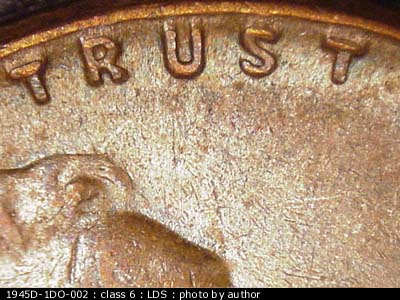 Die-stage C marker on 1945D•1DO•002 (1945 Doubled Die Obverse).