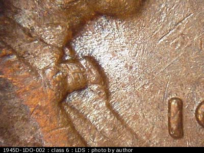 Die-stage C marker on 1945D•1DO•002 (1945 Doubled Die Obverse).