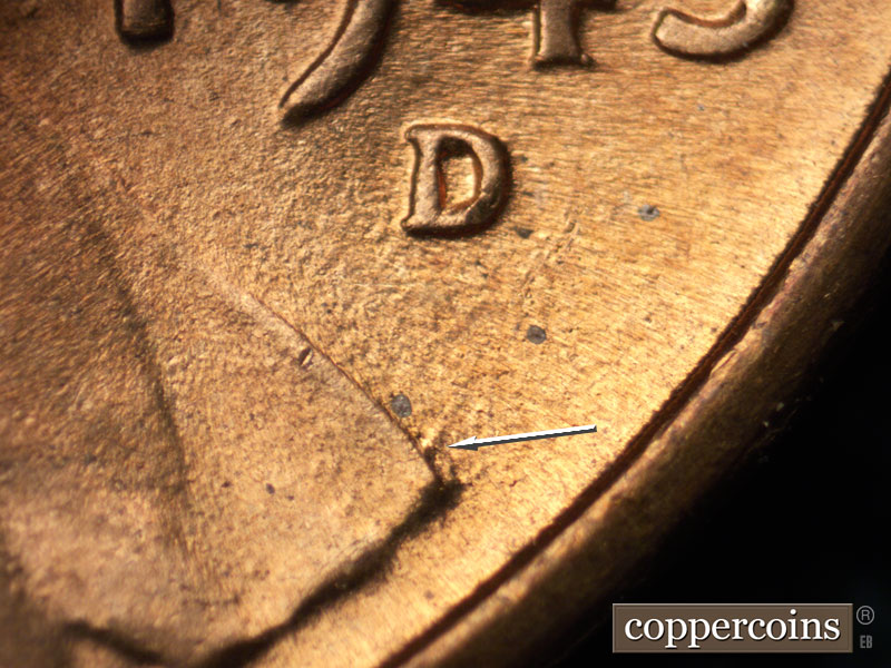 Die-stage C marker on 1945D•1DO•011 (1945 Doubled Die Obverse).