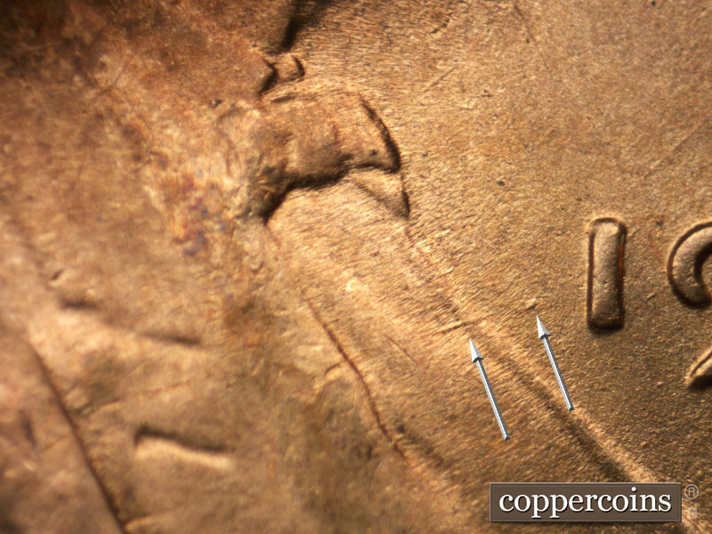 Die-stage C marker on 1945D•1DO•011 (1945 Doubled Die Obverse).
