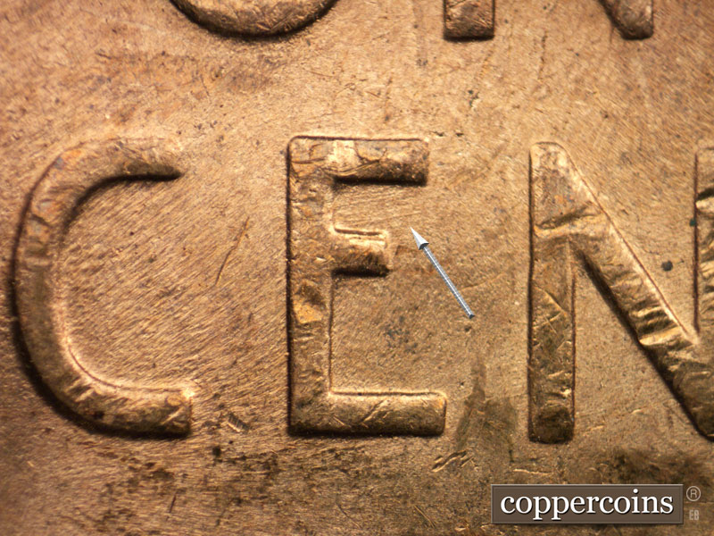 Die-stage C marker on 1945D•1DO•011 (1945 Doubled Die Obverse).