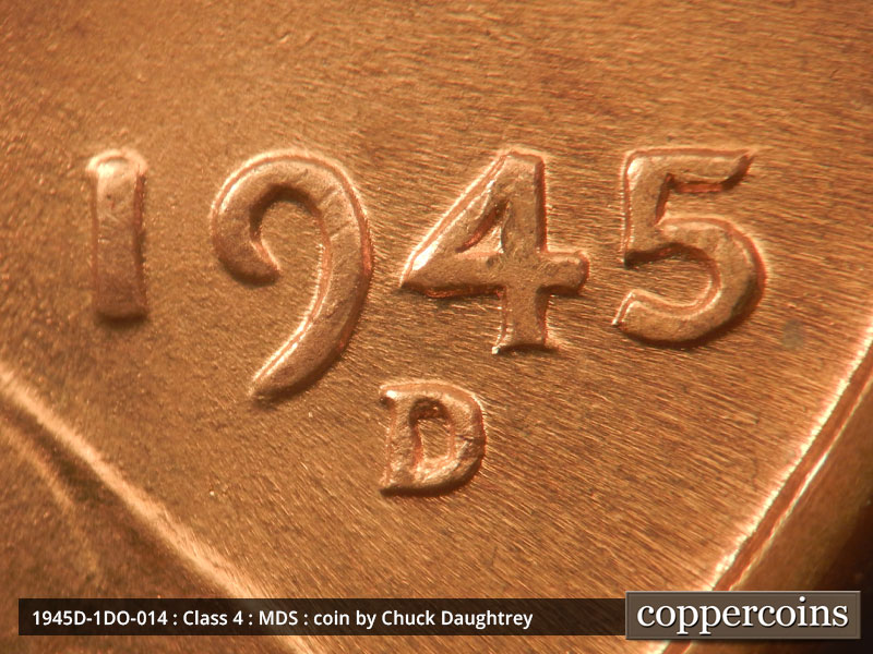Die-stage B marker on 1945D•1DO•014 (1945 Doubled Die Obverse).
