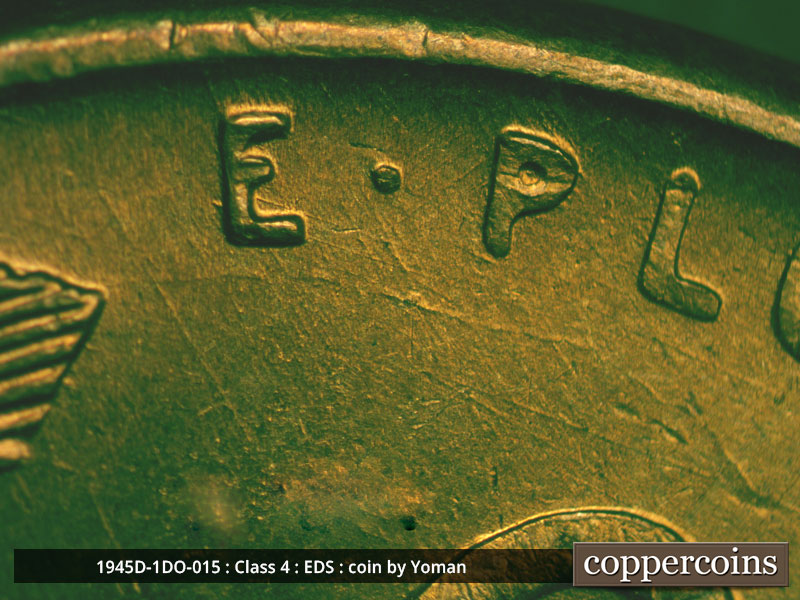 Die-stage A marker on 1945D•1DO•015 (1945 Doubled Die Obverse).