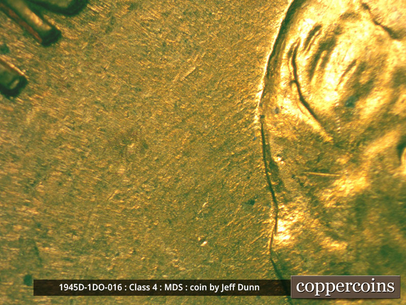 Die-stage B marker on 1945D•1DO•016 (1945 Doubled Die Obverse).