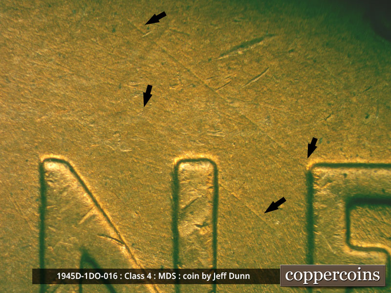 Die-stage B marker on 1945D•1DO•016 (1945 Doubled Die Obverse).
