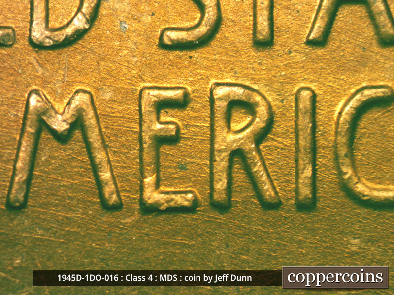 Die-stage B marker on 1945D•1DO•016 (1945 Doubled Die Obverse).