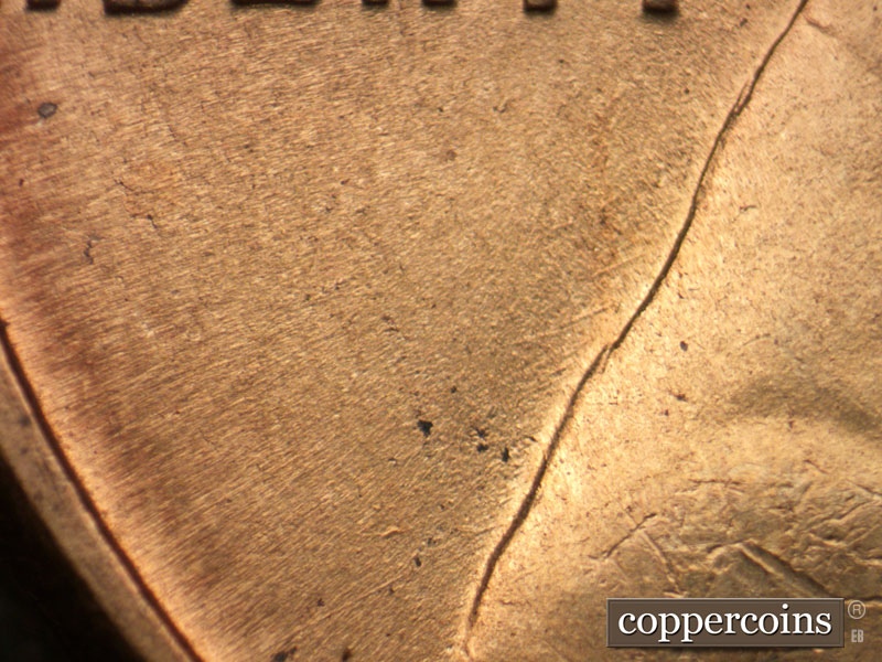 Die-stage A marker on 1945D•1DO•020 (1945 Doubled Die Obverse).