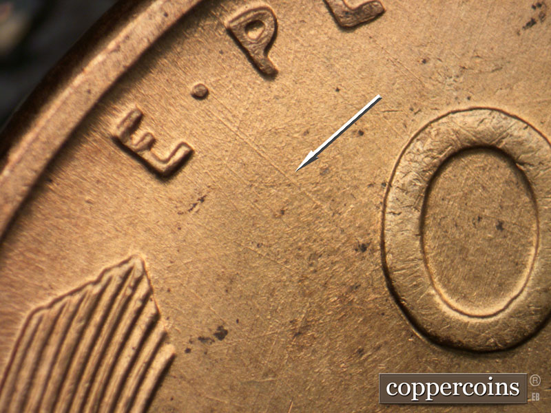 Die-stage A marker on 1945D•1DO•020 (1945 Doubled Die Obverse).