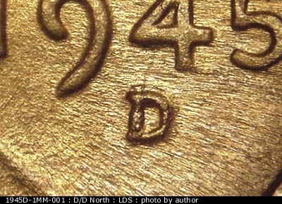 Die-stage C marker on 1945D•1MM•001 (1945 Repunched Mint Mark).