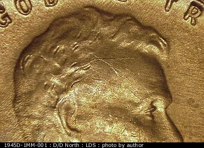 Die-stage C marker on 1945D•1MM•001 (1945 Repunched Mint Mark).
