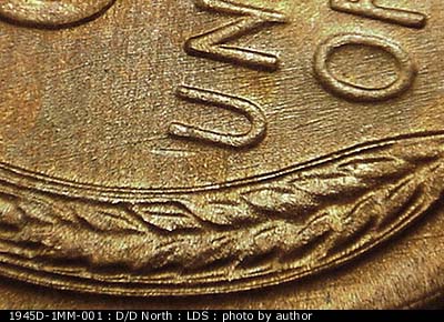 Die-stage C marker on 1945D•1MM•001 (1945 Repunched Mint Mark).