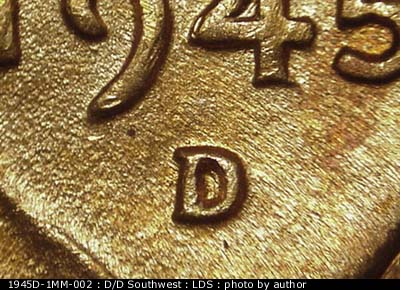 Die-stage C marker on 1945D•1MM•002 (1945 Repunched Mint Mark).