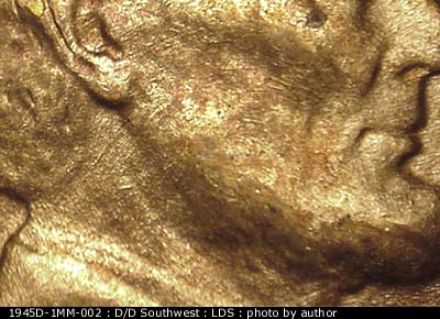 Die-stage C marker on 1945D•1MM•002 (1945 Repunched Mint Mark).