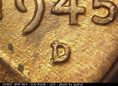 Die-stage C marker on 1945D•1MM•004 (1945 Repunched Mint Mark).