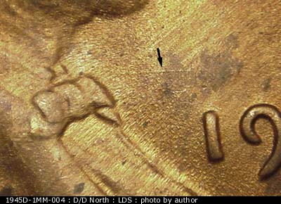 Die-stage C marker on 1945D•1MM•004 (1945 Repunched Mint Mark).