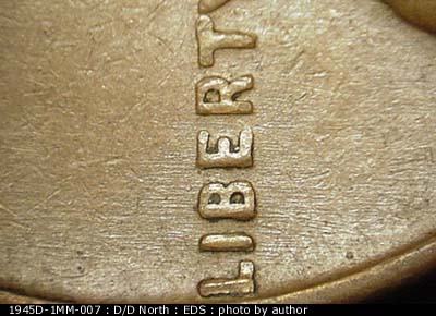 Die-stage A marker on 1945D•1MM•007 (1945 Repunched Mint Mark).