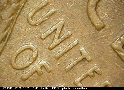 Die-stage A marker on 1945D•1MM•007 (1945 Repunched Mint Mark).