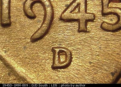 Die-stage C marker on 1945D•1MM•009 (1945 Repunched Mint Mark).