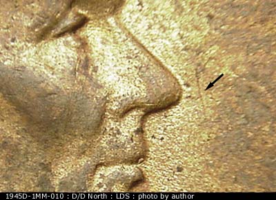 Die-stage C marker on 1945D•1MM•010 (1945 Repunched Mint Mark).