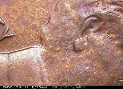 Die-stage C marker on 1945D•1MM•011 (1945 Repunched Mint Mark).