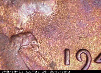 Die-stage C marker on 1945D•1MM•011 (1945 Repunched Mint Mark).