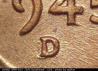 Die-stage C marker on 1945D•1MM•013 (1945 Repunched Mint Mark).