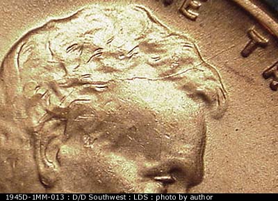 Die-stage C marker on 1945D•1MM•013 (1945 Repunched Mint Mark).